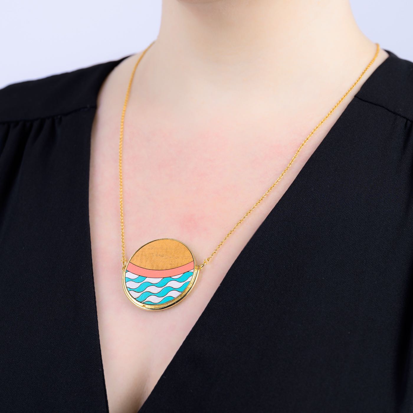 Island Recycled Wood Gold Necklace