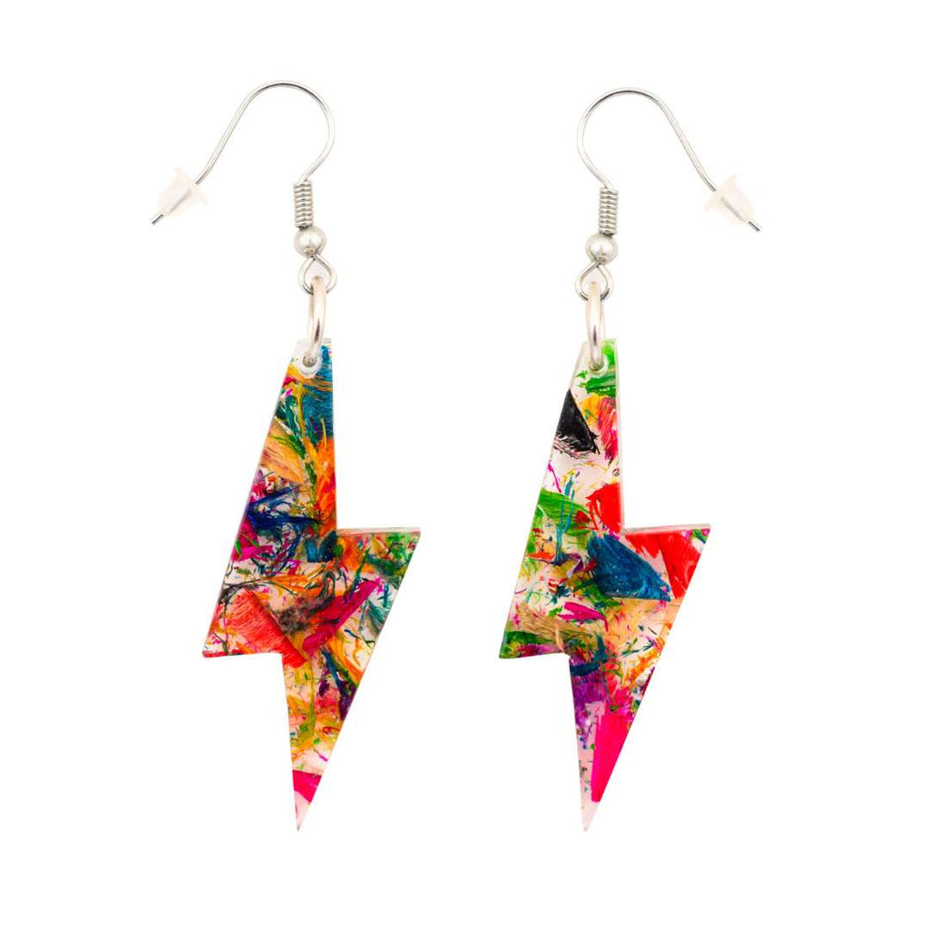Lightning Bolt Recycled Skateboard & Resin Earrings